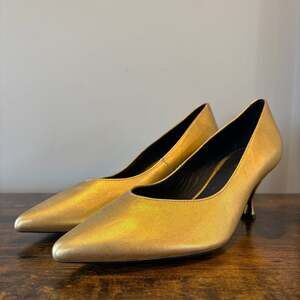 Geox Respira Gold Metallic Comfort Kitten Heel Pumps Pointed Toe Women 39.5